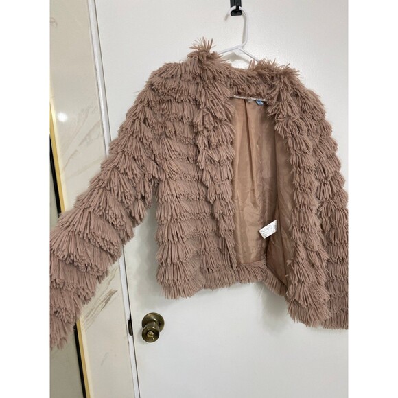 Shaggy Fringe Faux Fur Jacket – Festive Holiday Party Dressy, Vintage Glam M - Picture 4 of 12